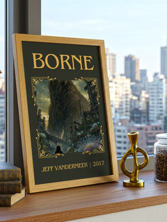 Borne Classic Book Art Print by Jeff VanderMeer – framed print on a city-view windowsill