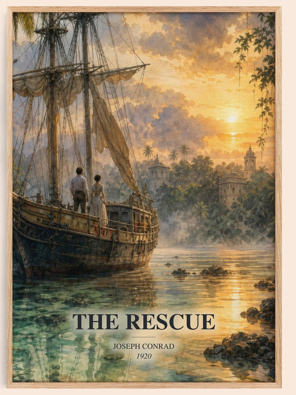 The Rescue watercolour book poster by Joseph Conrad – framed literary art print