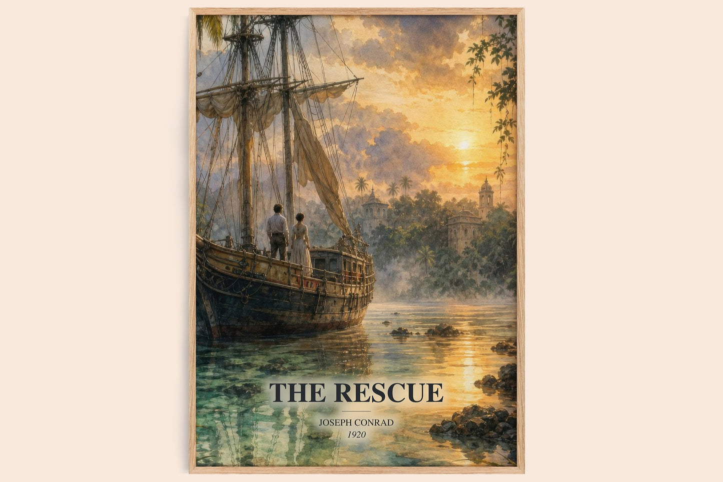 The Rescue watercolour book poster by Joseph Conrad – framed literary art print