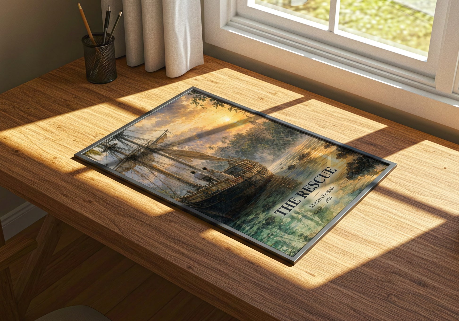 The Rescue watercolour book poster framed on wall – adventure wall art