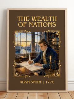 The Wealth of Nations Classic Book Art Print by Adam Smith – framed print leaning on a wooden floor
