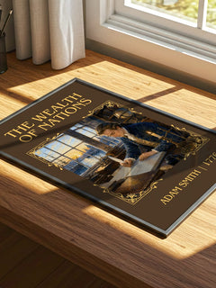 The Wealth of Nations Classic Book Art Print by Adam Smith – print on a sunlit desk