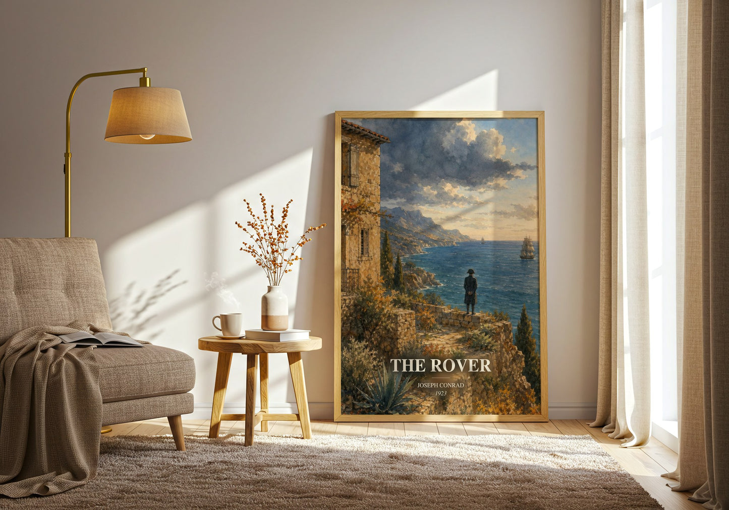 The Rover watercolour print in frame leaning in hallway – adventure wall art