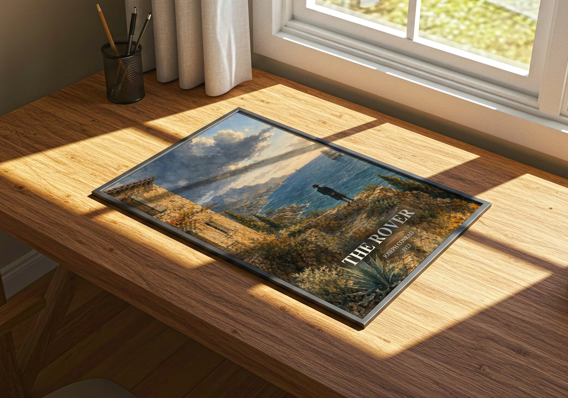 The Rover watercolour book poster framed on wall – adventure wall art