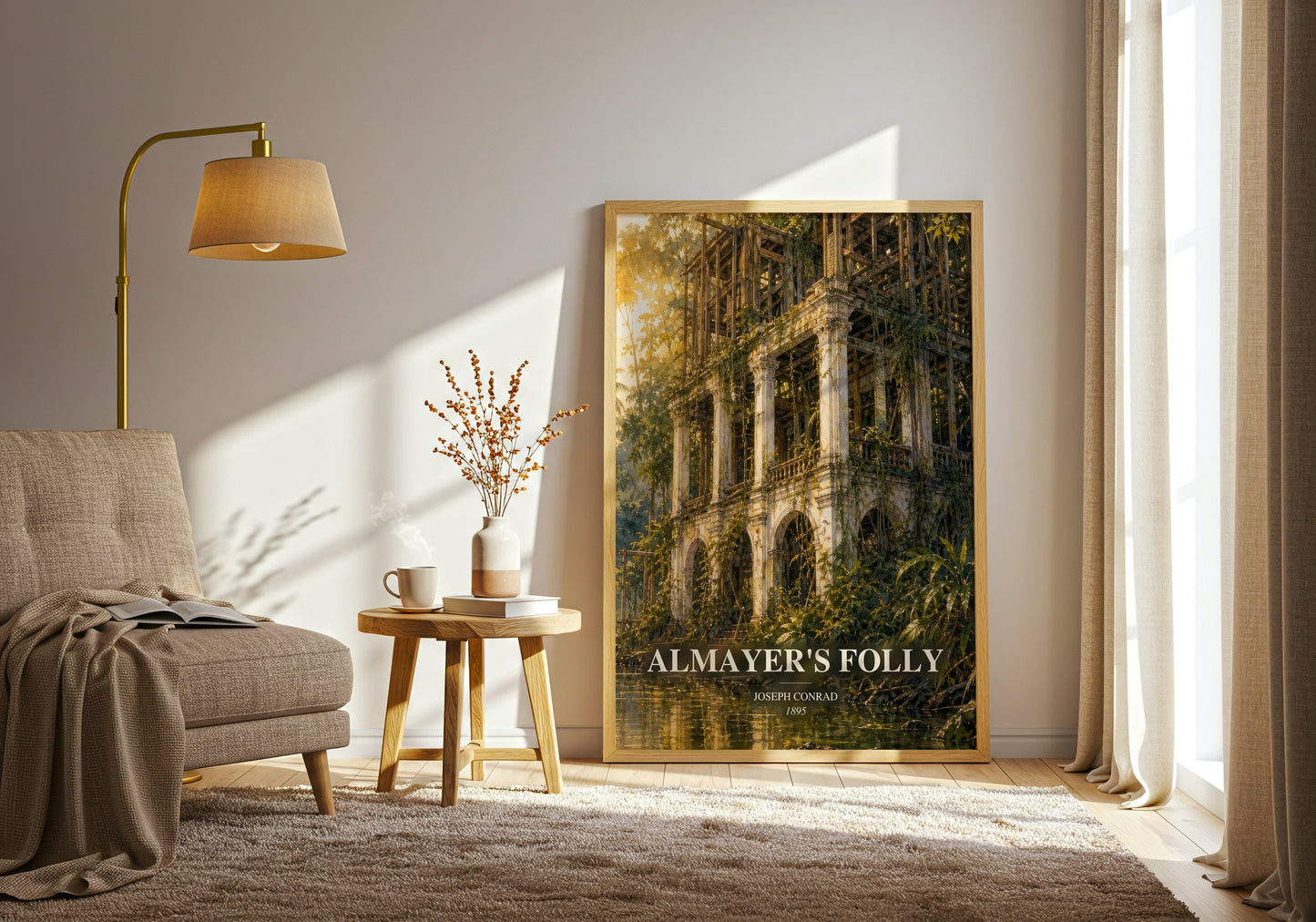 Almayer'S Folly watercolour print in frame leaning in hallway – classic literature wall art
