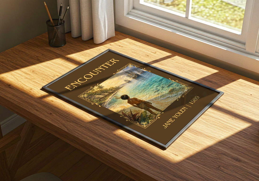 Encounter Classic Book Art Print by Jane Yolen – print on a sunlit desk
