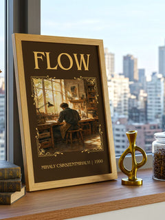 Flow Classic Book Art Print by Mihaly Csikszentmihalyi – framed print on a city-view windowsill