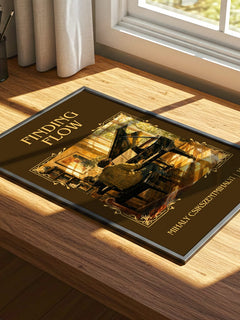 Finding flow Classic Book Art Print by Mihaly Csikszentmihalyi – print on a sunlit desk