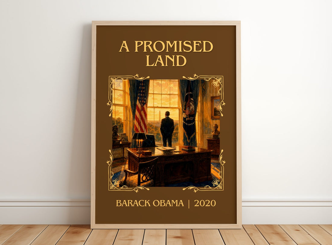 A Promised Land Classic Book Art Print by Barack Obama – framed print leaning on a wooden floor