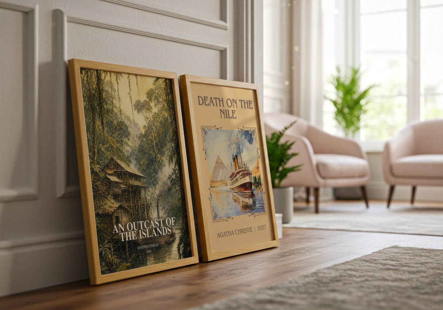 An Outcast Of The Islands watercolour print framed by window – literary home decor