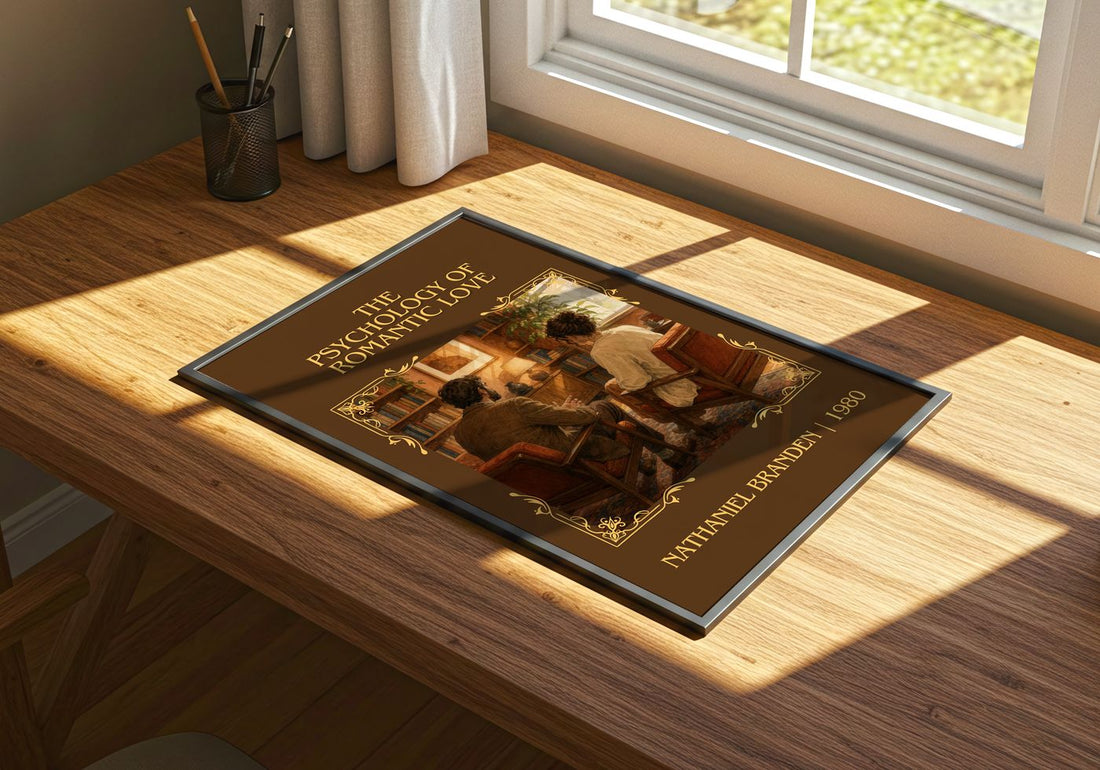 psychology of romantic love Classic Book Art Print by N. Branden – print on a sunlit desk
