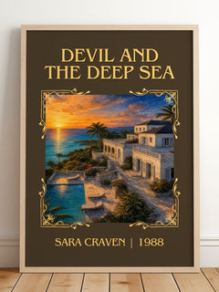 Devil and the Deep Sea Classic Book Art Print by Sara Craven – framed print leaning on a wooden floor