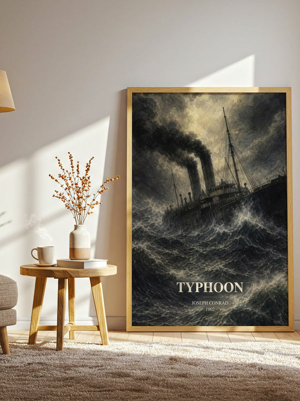 Typhoon watercolour print in frame leaning in hallway – classic literature wall art