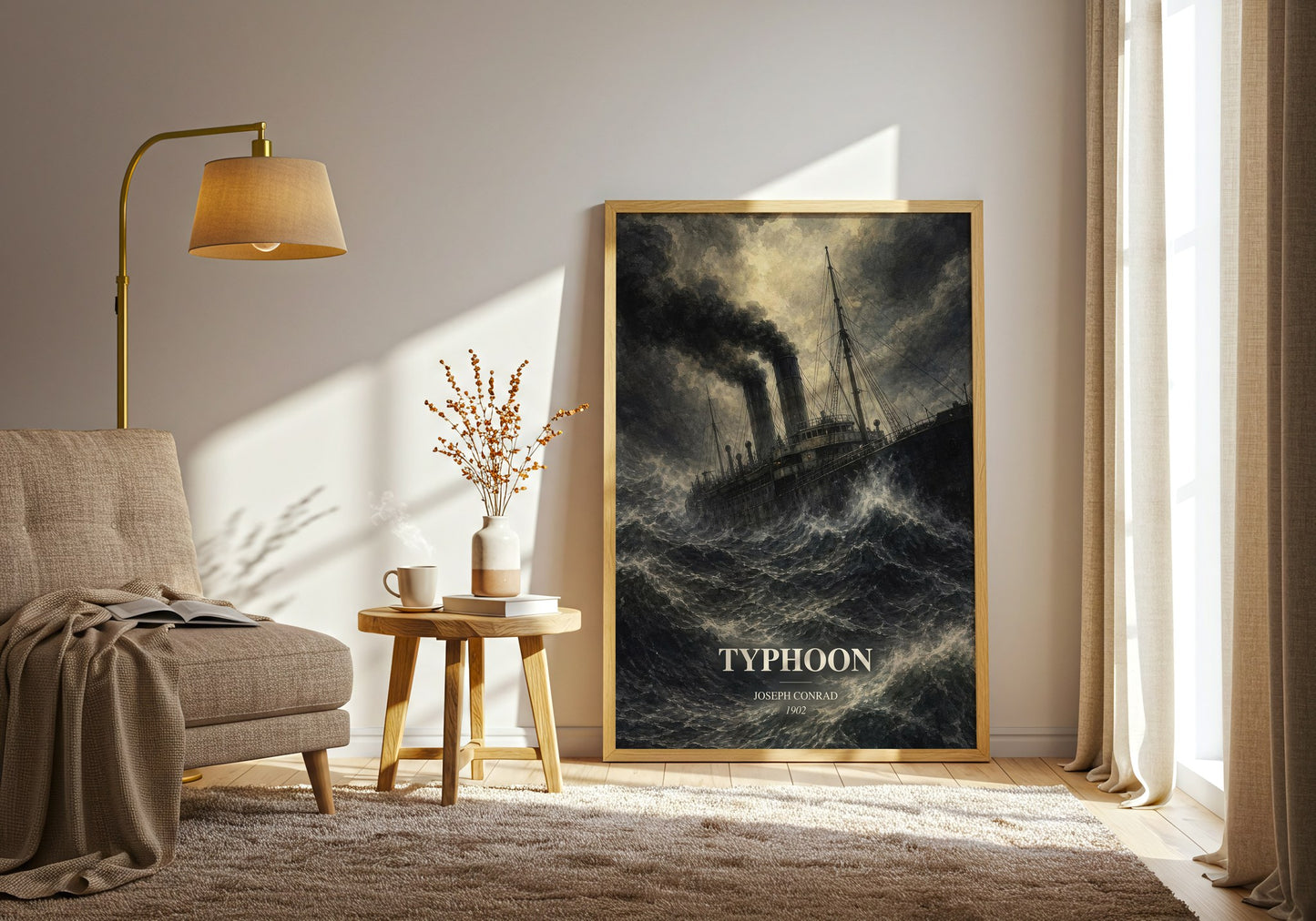 Typhoon watercolour print in frame leaning in hallway – classic literature wall art