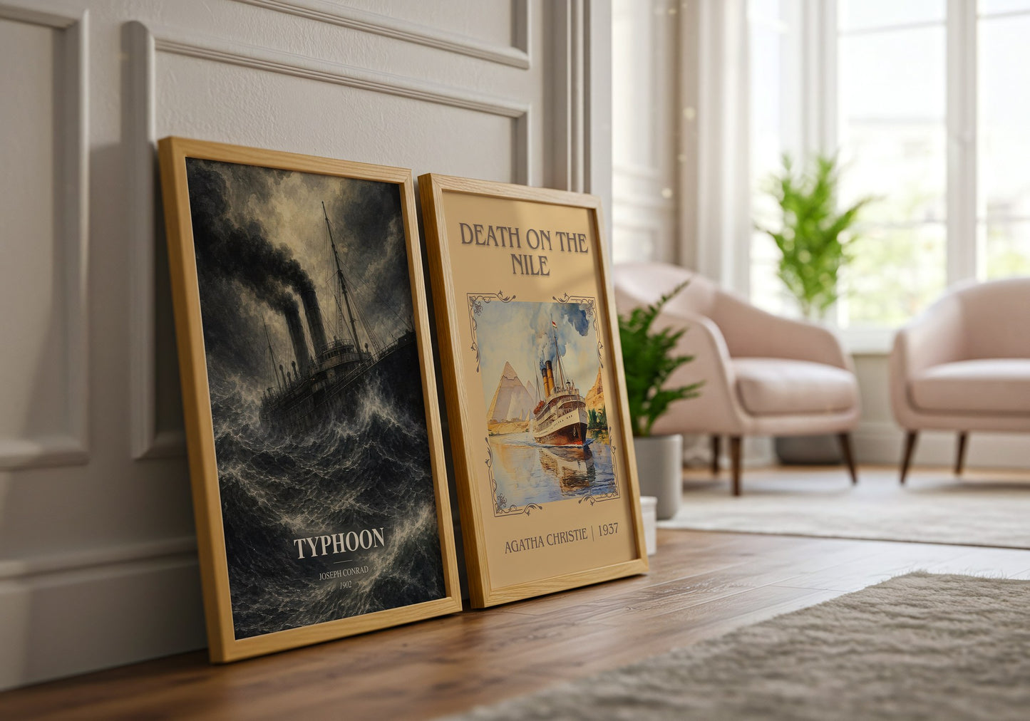 Typhoon watercolour print framed by window – literary home decor
