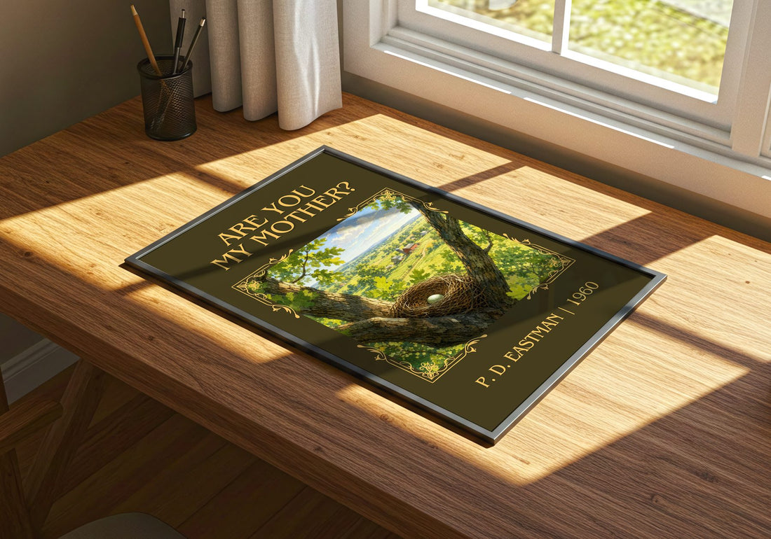 Are You My Mother? Classic Book Art Print by P. D. Eastman – print on a sunlit desk