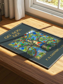 Go, Dog. Go! Classic Book Art Print by P. D. Eastman – print on a sunlit desk