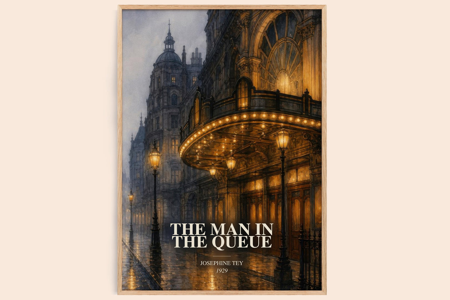 The Man In The Queue watercolour book poster by Josephine Tey – framed literary art print