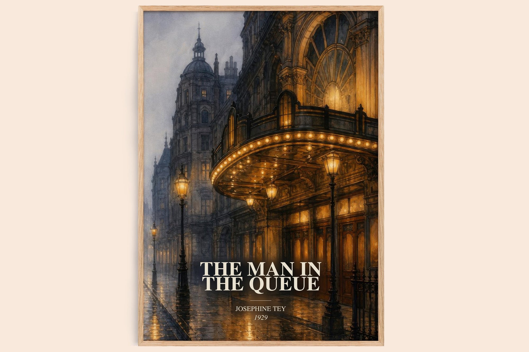 The Man In The Queue watercolour book poster by Josephine Tey – framed literary art print