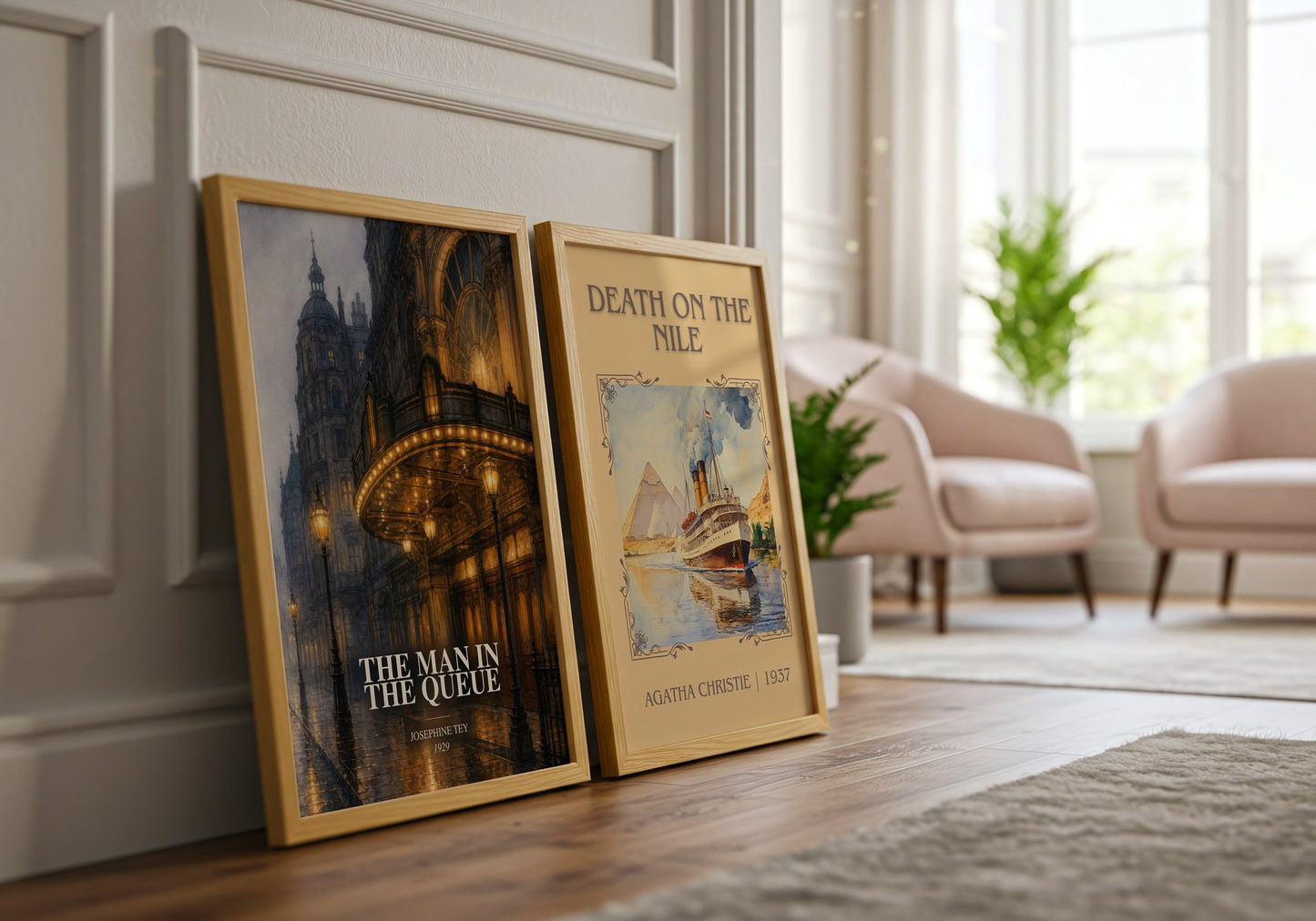 The Man In The Queue watercolour print framed by window – literary home decor