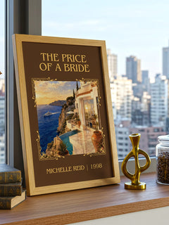 The Price of a Bride Classic Book Art Print by Michelle Reid – framed print on a city-view windowsill