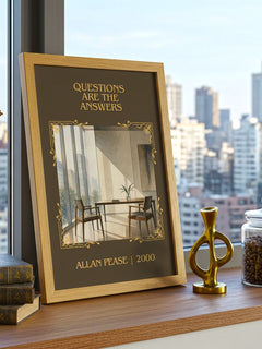 Questions Are the Answers Classic Book Art Print by Allan Pease – framed print on a city-view windowsill