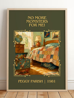 No More Monsters for Me! Classic Book Art Print by Peggy Parish – framed print leaning on a wooden floor
