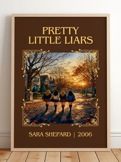 Pretty Little Liars Classic Book Art Print by Sara Shepard – framed print leaning on a wooden floor