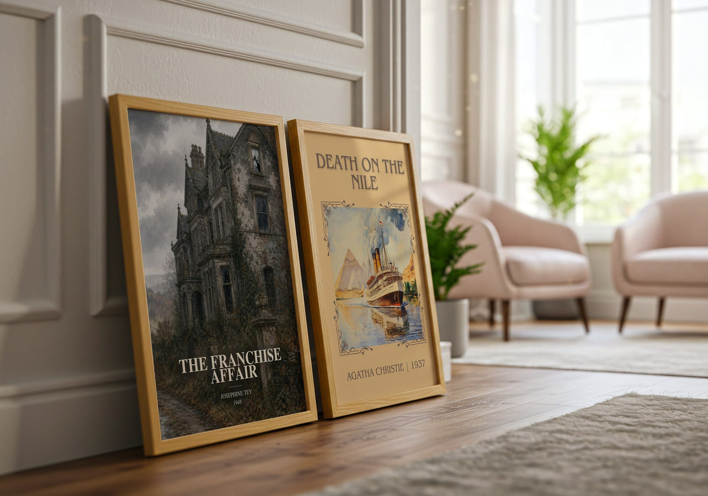 The Franchise Affair watercolour print framed by window – literary home decor