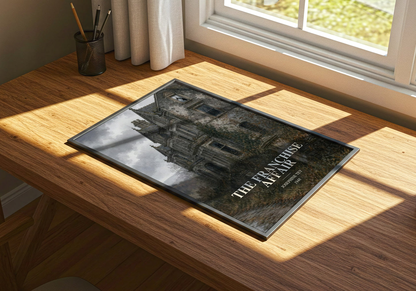 The Franchise Affair watercolour book poster framed on wall – mystery wall art