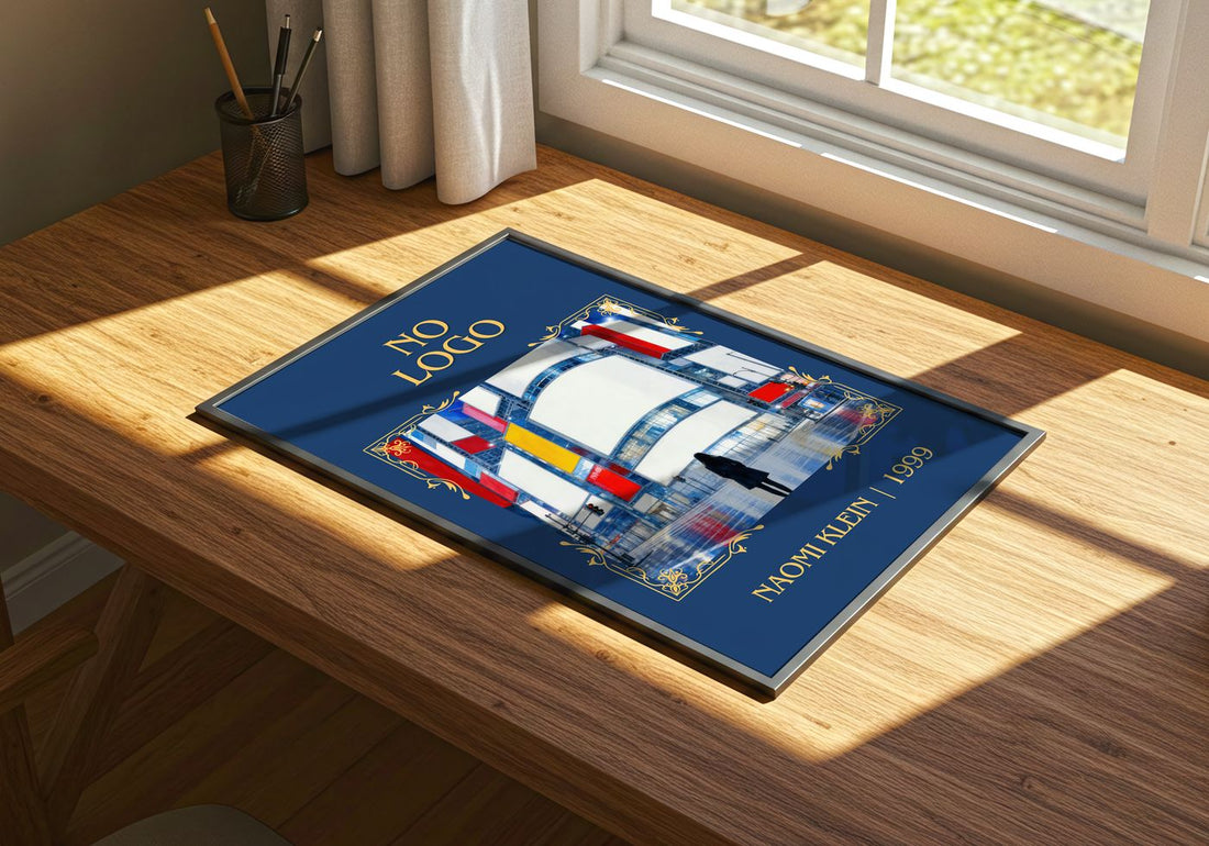 No Logo Classic Book Art Print by Naomi Klein – print on a sunlit desk