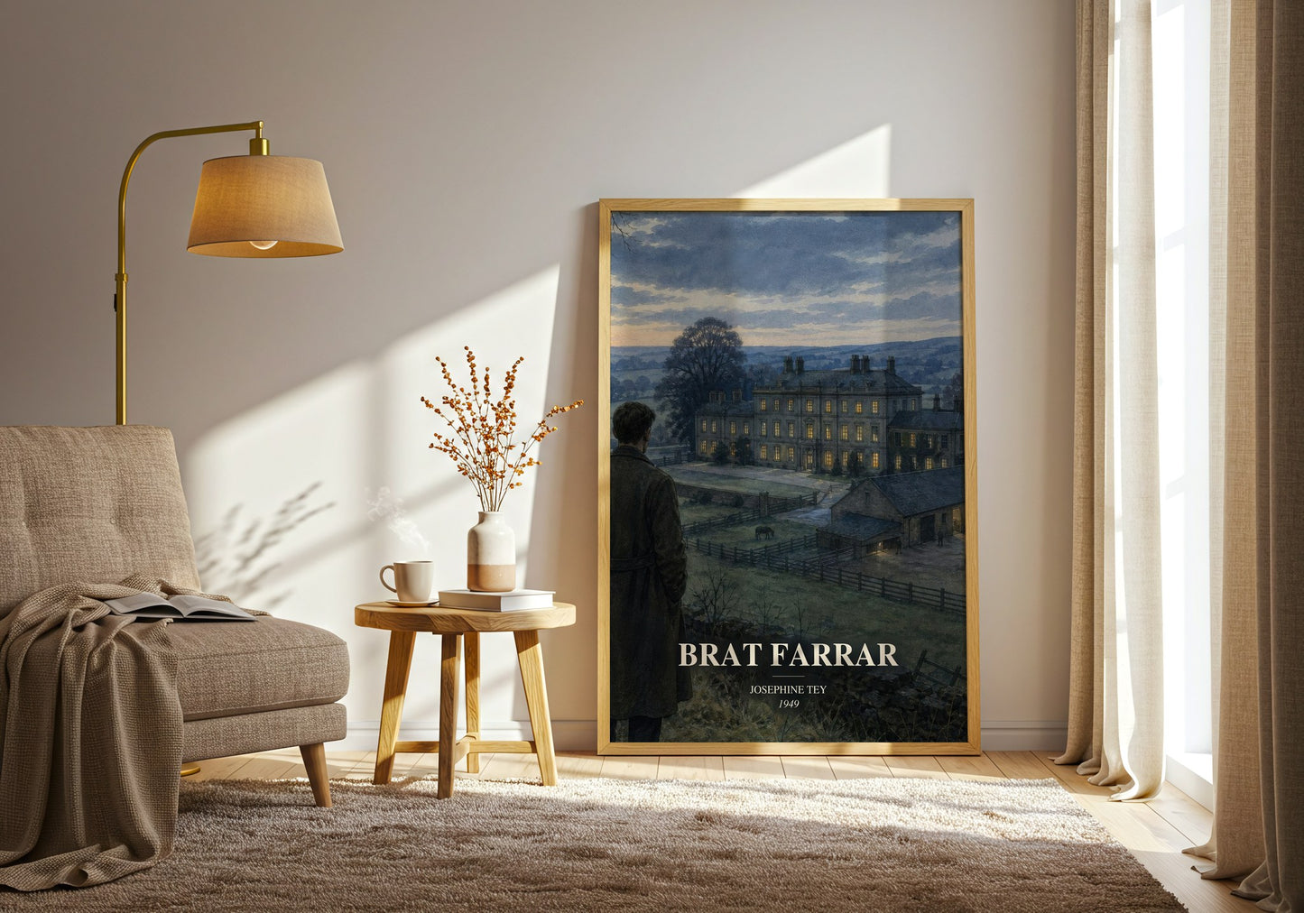 Brat Farrar watercolour print in frame leaning in hallway – mystery wall art