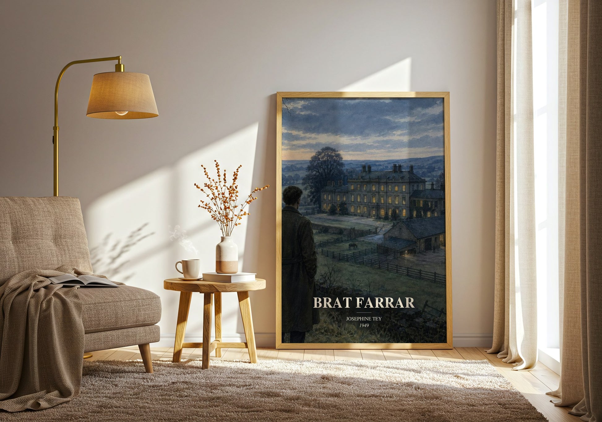 Brat Farrar watercolour print in frame leaning in hallway – mystery wall art