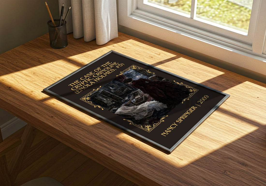 The Case of the Cryptic Crinoline (Enola Holmes, #5) Classic Book Art Print by Nancy Springer – print on a sunlit desk