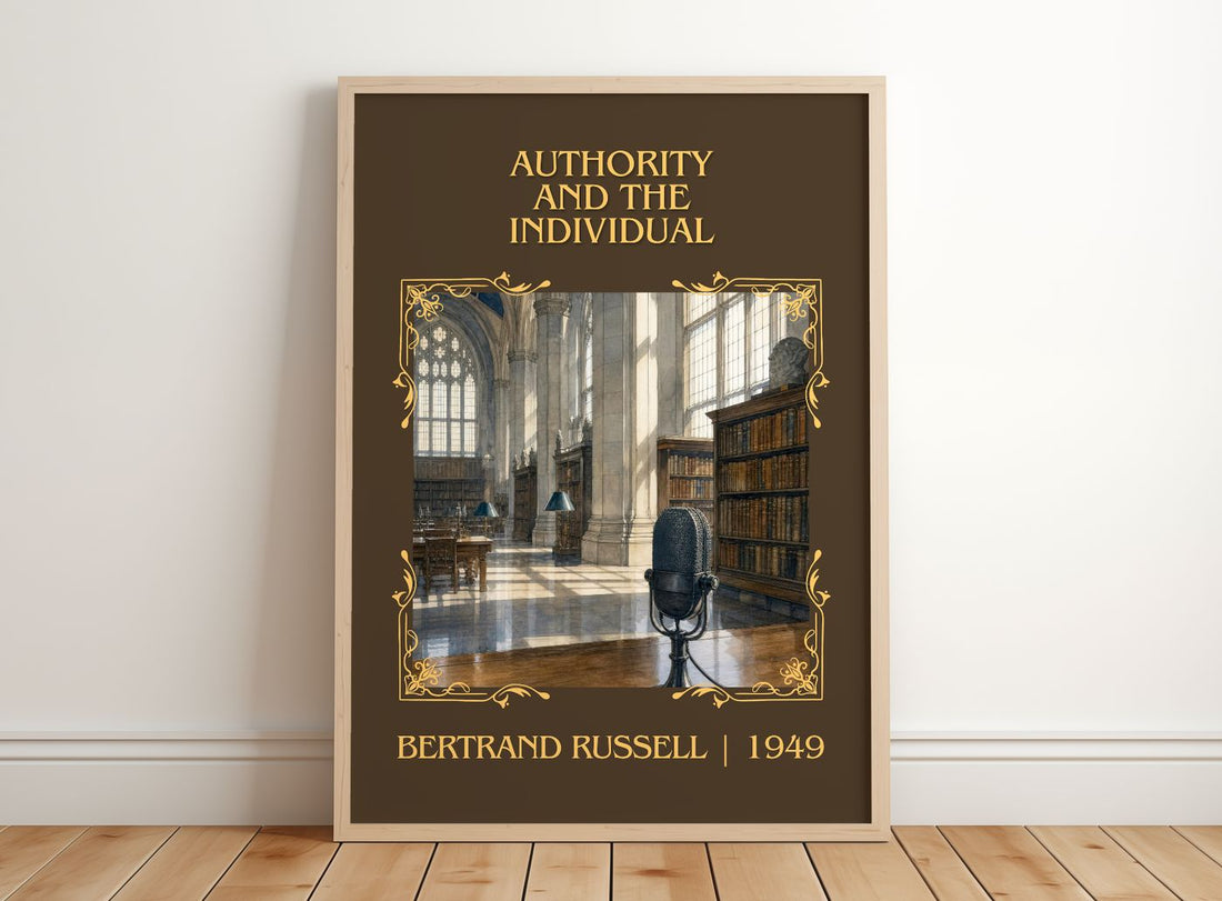 Authority and the Individual Classic Book Art Print by B. Russell – framed print leaning on a wooden floor