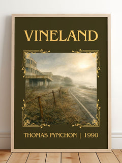 Vineland Classic Book Art Print by Thomas Pynchon – framed print leaning on a wooden floor
