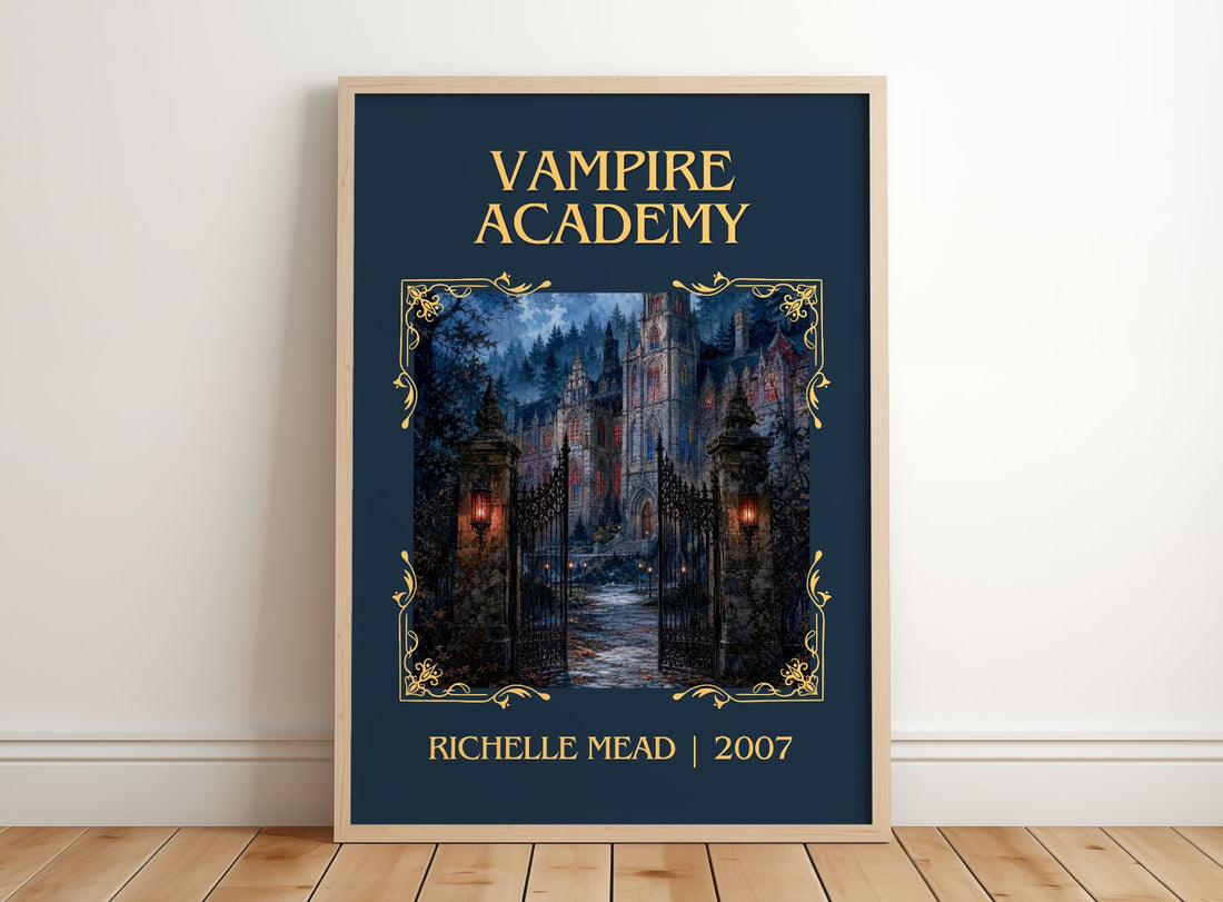 Vampire Academy Classic Book Art Print by Richelle Mead – framed print leaning on a wooden floor