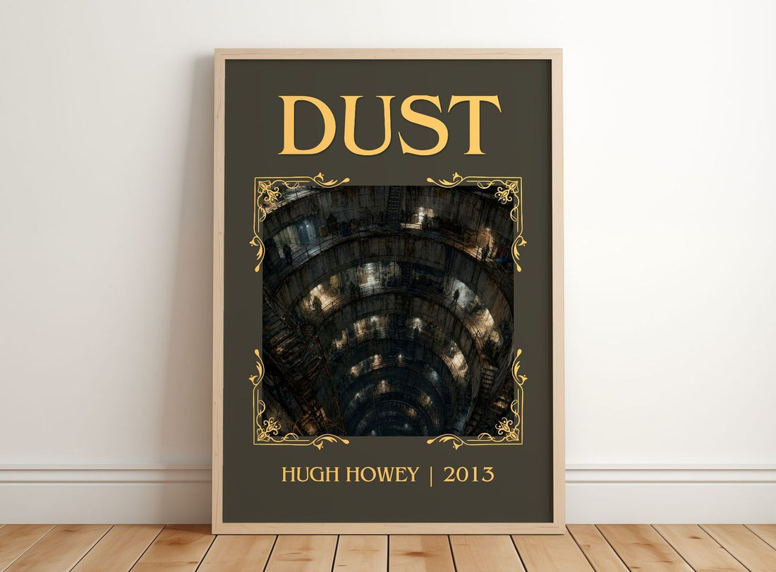 Dust Classic Book Art Print by Hugh Howey – framed print leaning on a wooden floor