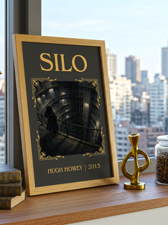 Silo Classic Book Art Print by Hugh Howey – framed print on a city-view windowsill