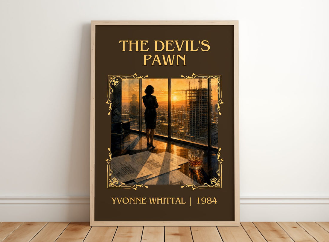 The Devil's Pawn Classic Book Art Print by Yvonne Whittal – framed print leaning on a wooden floor