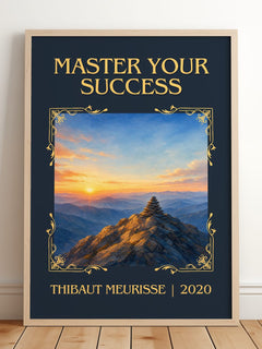 Master Your Success Classic Book Art Print by Thibaut Meurisse – framed print leaning on a wooden floor