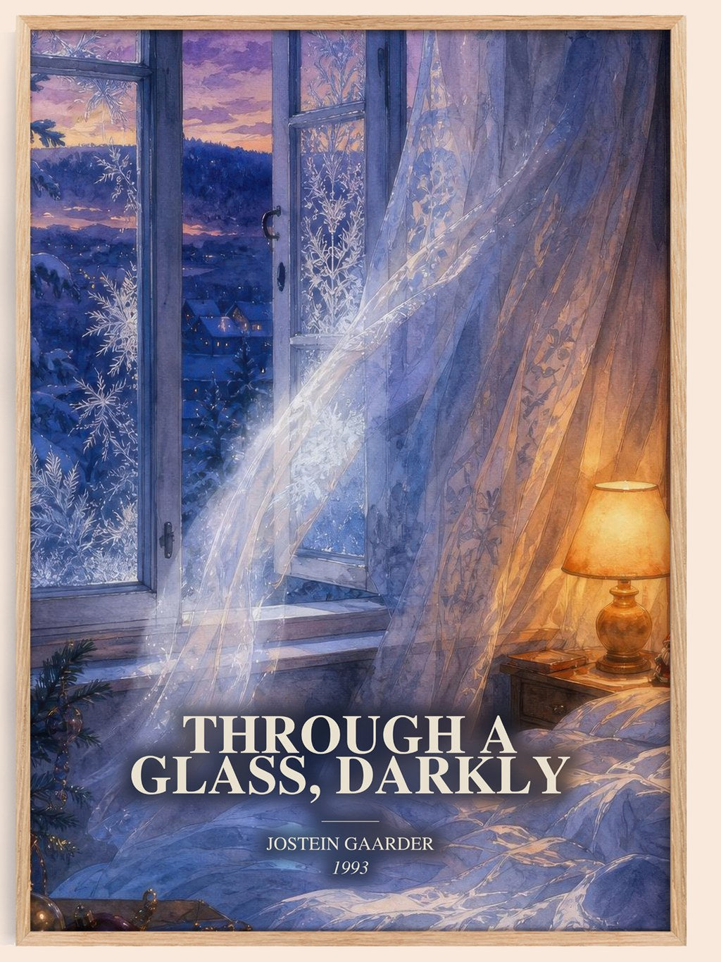 Through A Glass, Darkly watercolour book poster by Jostein Gaarder – framed literary art print