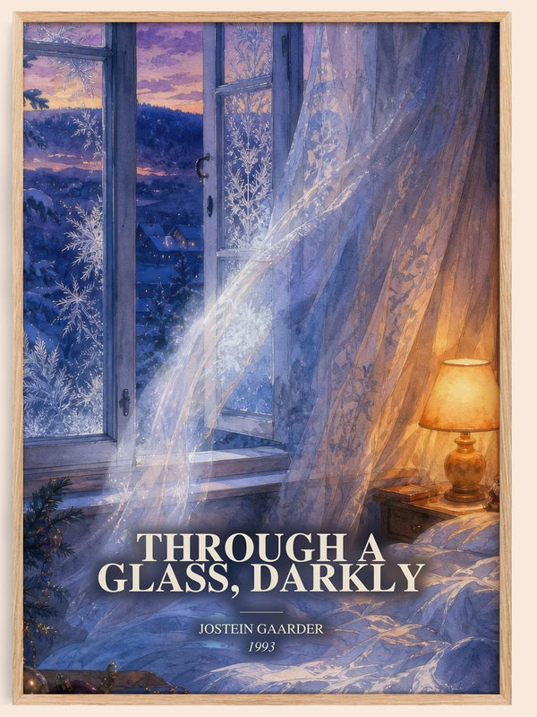 Through A Glass, Darkly watercolour book poster by Jostein Gaarder – framed literary art print