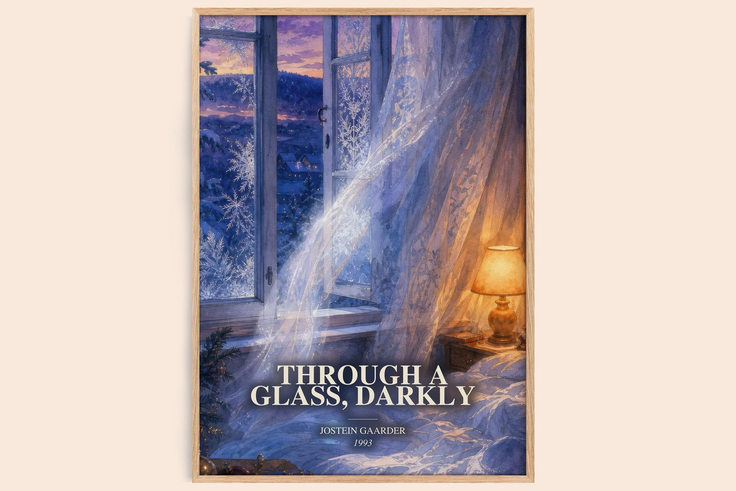 Through A Glass, Darkly watercolour book poster by Jostein Gaarder – framed literary art print