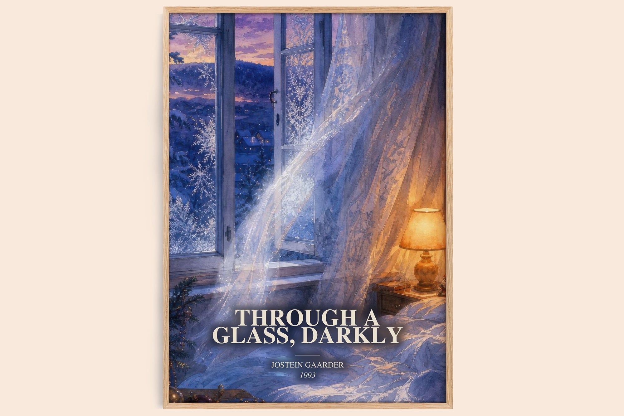 Through A Glass, Darkly watercolour book poster by Jostein Gaarder – framed literary art print