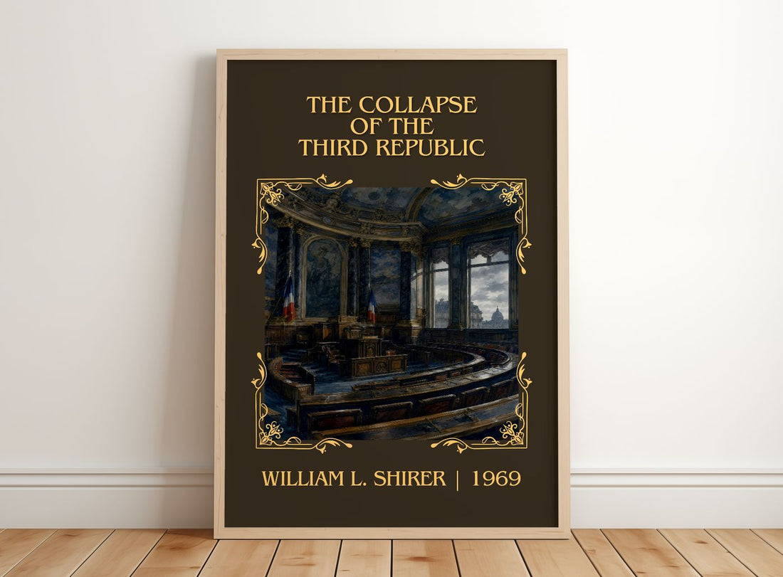 collapse of the Third Republic Classic Book Art Print by W. Shirer – framed print leaning on a wooden floor