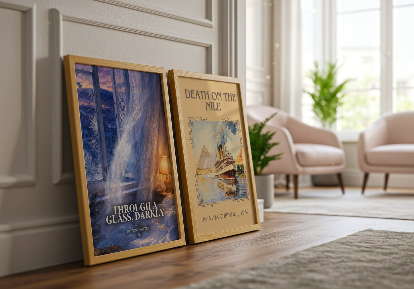 Through A Glass, Darkly watercolour print framed by window – literary home decor