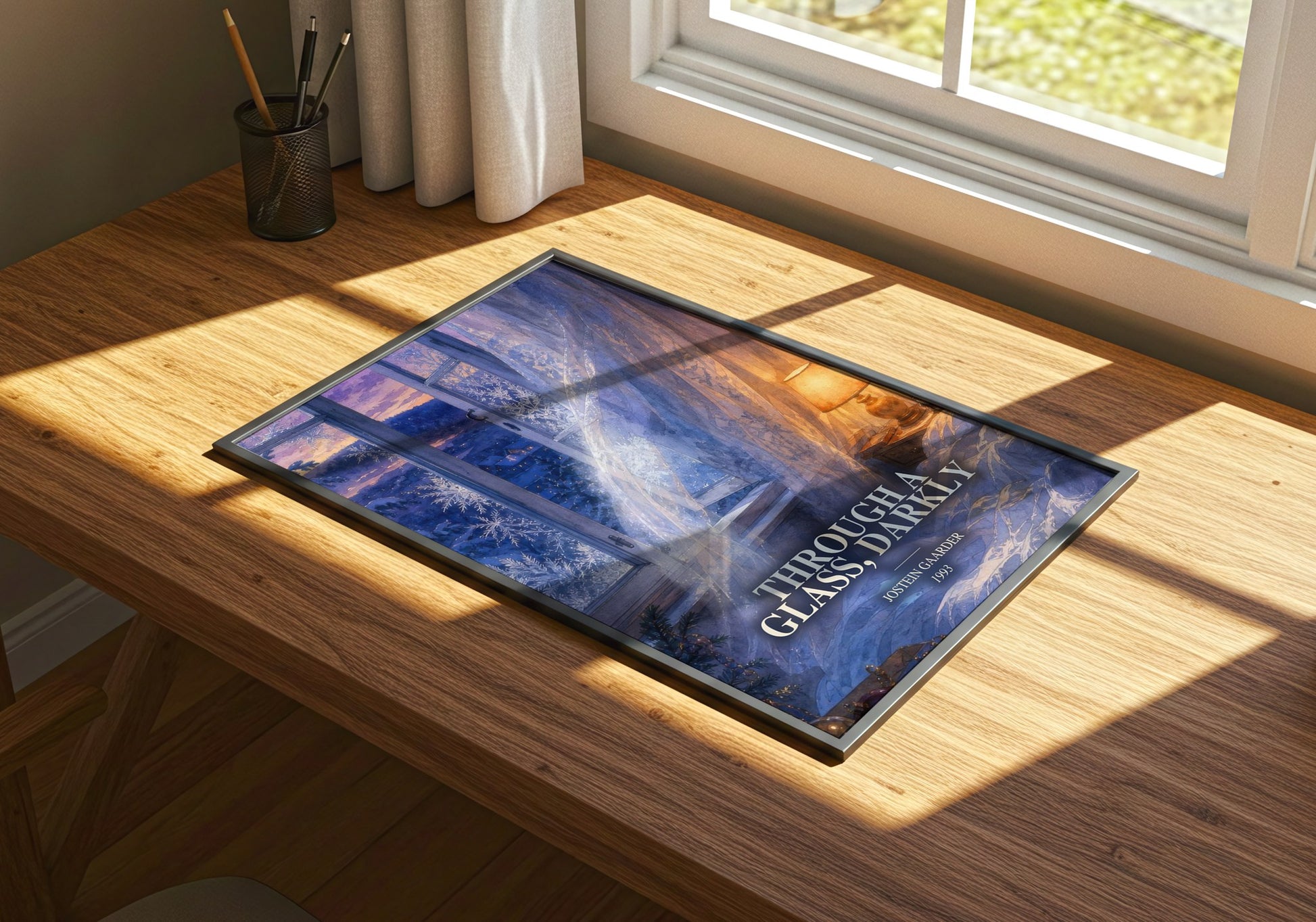 Through A Glass, Darkly watercolour book poster framed on wall – childrens wall art
