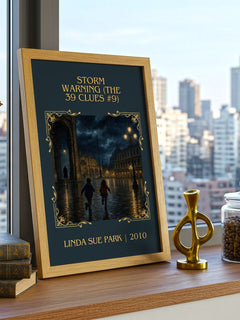 Storm Warning (The 39 Clues #9) Classic Book Art Print by L. Park – framed print on a city-view windowsill