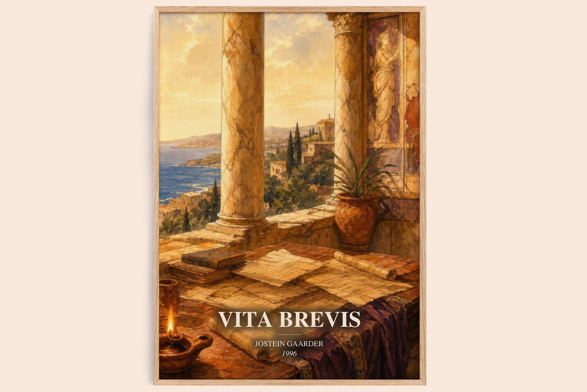 Vita Brevis watercolour book poster by Jostein Gaarder – framed literary art print